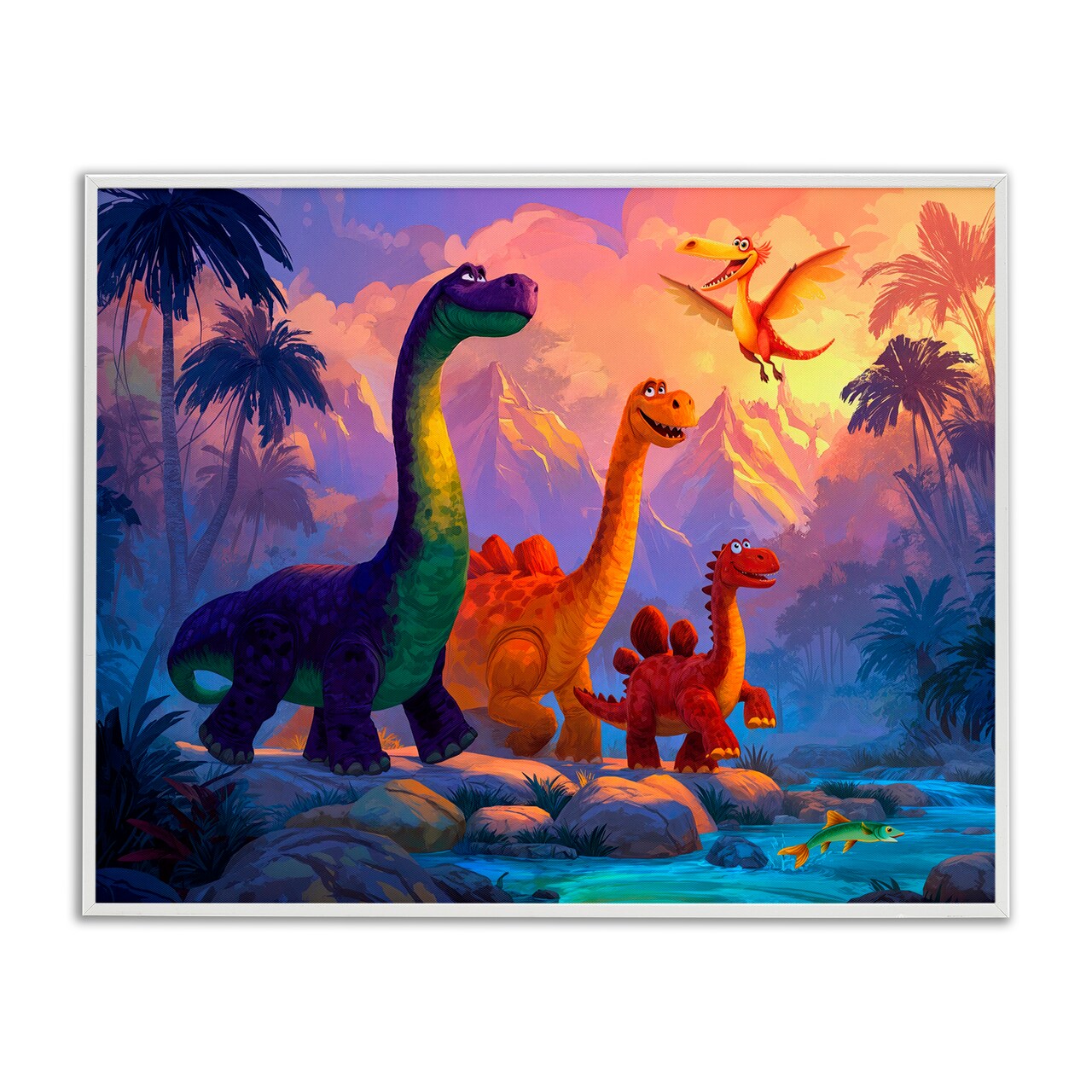 Stupell Industries Dinosaur Friends In The Jungle Framed Giclee, design by Wumples